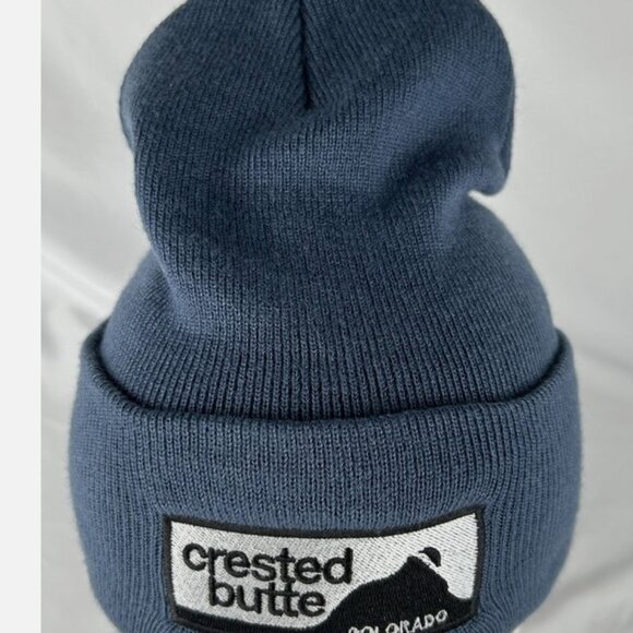 Unworn Crested Butte Colorado Blue Beanie Hat Cap Toboggan Stocking - Picture 2 of 4